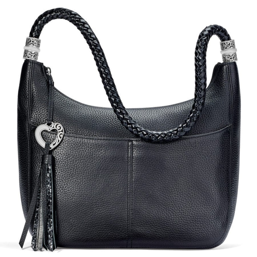Brighton BARBADOS Black Leather Braided Shoulder Hobo with Heart Charm
